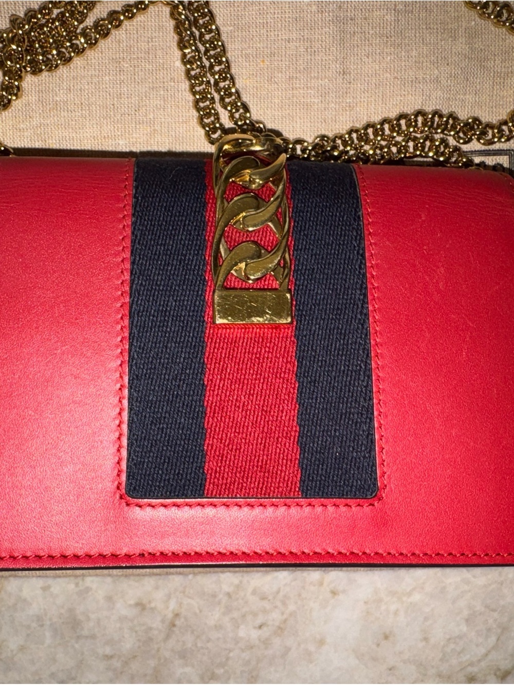 Gucci Red Leather Mini Sylvie Crossbody/Shoulder Bag with Gold Hardware - Picture 4 of 9